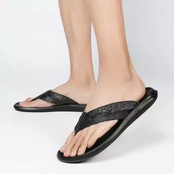 Casual Fashion Slippers Men Non-slip Outdoor Beach Shoes Male Designer New Luxury Cow Leather Men s Flip-flops Summer Men Shoe 38