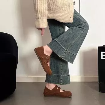 Casual fashion versatile not tired feet single shoes Doudou shoes women s spring 2025 one-word buckle flat Mary Jane shoes women 35 хаки