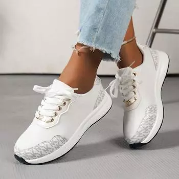 Casual flat-bottomed sports single shoes women s 2025 new large-size lace-up round head bottom help mesh shoes 36 белый