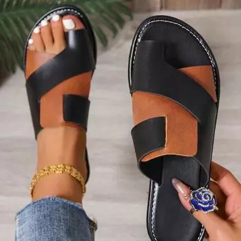Casual flat women s slippers 2025 summer new color set toe comfortable matching women s sandals flip-flops 36 оранжевый
