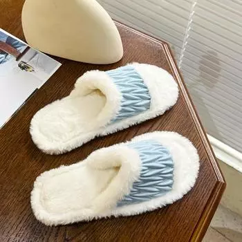 Casual Fluffy Slippers Women House Flats Fashion Popular Designer Shoes Girls Home Winter Trend Elegant Footwear Ladies Indoor 36 чёрный
