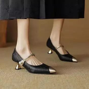 Casual Heels Women Shoes 2024 Spring Pumps Sandals Ladies Basketball Platform Shallow Mouth Pointed Wedge Latest Comfortable 35 чёрный