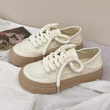 Повседневные туфли на платформе, увеличивающие рост, для женщин, летние белые плоские кроссовки, вулканизированные туфли на шнуровке, Zapatillas Mujer 35 бежевый