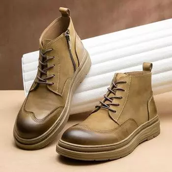 Повседневные высокие кожаные ботинки, мужская зимняя мода, британская деловая кожаная обувь, мужские ботинки Martin средней высоты ручной работы, мужская обувь из коровьей кожи 38 хаки