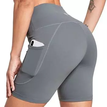 Повседневные леггинсы-шорты для фитнеса и бега с высокой посадкой и карманами. Модные тренировочные леггинсы-шорты для йоги для женщин. Спортивные пуш-ап штаны для йоги 25154 S синий