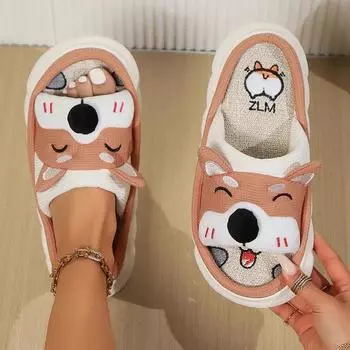 Casual Home Slippers Women 2024 Animal Cartoon Designer Open Toe Slides Couple House Cute Cotton Linen Platform Shoes Girls Flat 36-37