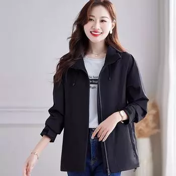 Casual Hooded Assault Suit, Women s Spring and Autumn Windbreaker Jacket, Outerwear Top XXXL