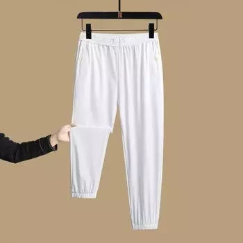 Casual Ice Silk Pants Men s Outdoor Sports Pants Summer New Quick Drying Elastic Loose Thin Pants Pocket Zipper S чёрный