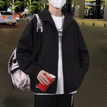 Повседневная куртка Куртка с капюшоном Куртка Мужская модная куртка Мужская однотонная тонкая куртка Весенняя и осенняя куртка M чёрный