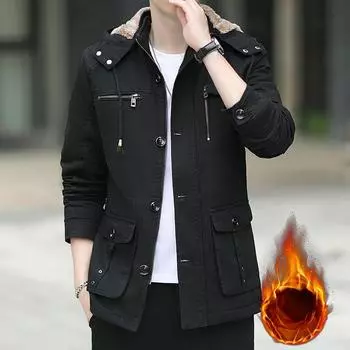 Casual Jacket Men s Hooded Tops New Autumn and Winter Korean Version Velvet Thickened Work Jacket Men s Trendy M
