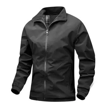 Повседневная мужская куртка с воротником-стойкой, весенне-осеннее универсальное спортивное однотонное пальто, мужская одежда S чёрный