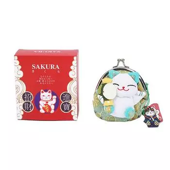 Casual Japanese Style Maneki Neko Coin Purse Doll Wallets Lucky Cat Clutch Bag Flower Printing Card Holder Outdoor