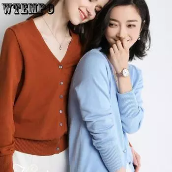 Casual Knitted Cardigan Women s Purse Core Yarn Solid Color V-neck Sweater Cardigan Loose Thin Short Sweater Jacket Autumn and Winter One Size белый