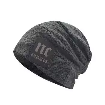 Casual Knitted Unisex Cap With Satin Weave And Patch Elements For Cold Seasons