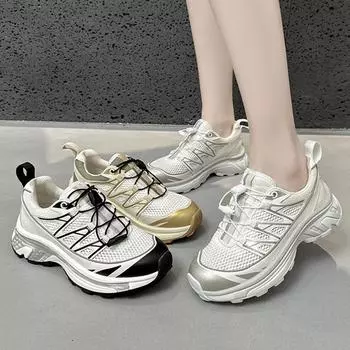 Повседневные женские фитнес-универсальные сетчатые дышащие туфли на толстой подошве дышащие кроссовки для отдыха на вулканизированной платформе с танкеткой 35 белый