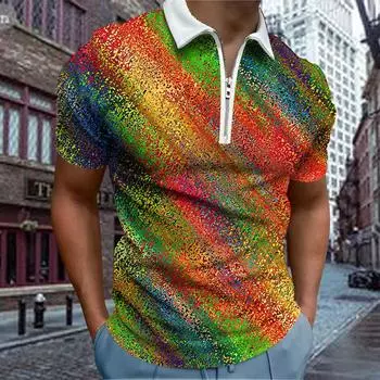 Повседневная футболка с лацканами, молодежная модная футболка с застежкой-молнией, футболка с коротким рукавом, мужская футболка с 3D-цветным принтом киновари XS синий