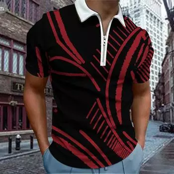 Повседневная футболка с лацканами, молодежная модная футболка с застежкой-молнией, футболка с коротким рукавом, мужская футболка с принтом 3D Red Line XS красный