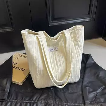 Casual Large Capacity Bag Female Summer New Arrival Minimalist Canvas Tote Bag Student Class Commuter Shoulder Bag Cloth Bag White