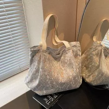 Casual large-capacity bag women s spring and summer new fashion canvas bag versatile commuter shoulder tote bag серый