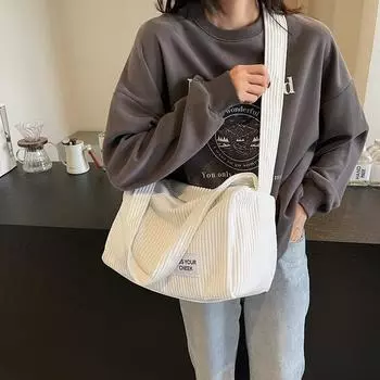 Повседневная сумка большой вместимости Женская вельветовая сумка через плечо большой вместимости Классная сумка-мессенджер коричневый