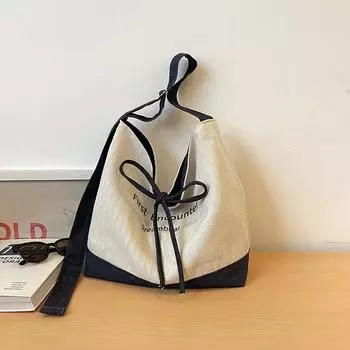 Casual large-capacity canvas bag women s new versatile shoulder messenger bag college student tote bag бежевый