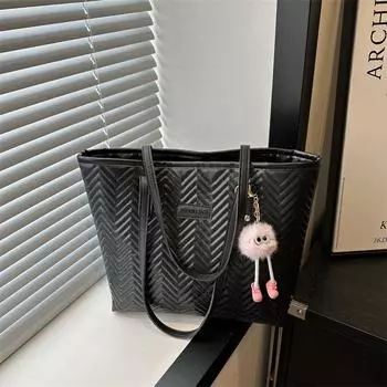 Casual large-capacity fashion tote bag women s bag college student class bag 2024 new simple niche shoulder bag women Without pendant чёрный