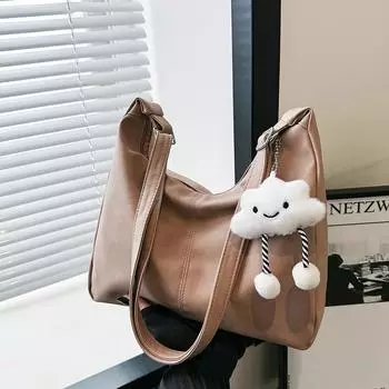 Casual large-capacity tote bag women s 2024 spring and summer new casual simple shoulder bag commuting beautiful messenger bag Without pendant чёрный