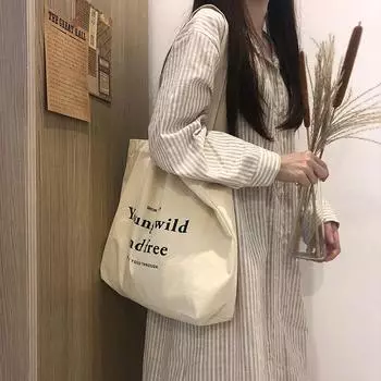 Casual Large Capacity Women S Bag Shoulder Bags Shopper Canvas Letter Harajuku Zipper Print Street Handbags