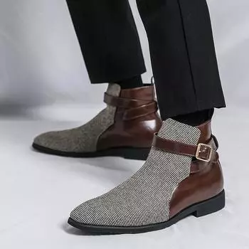 Casual Leather Boots Men Autumn Winter Black Men s ankle Boot Trendy All-match Hard-wearing Popular Model Male shoes Footwear 38 синий