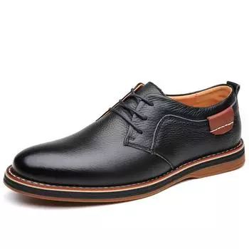 Casual Leather Fashionable Business Shoe Classic Office Walking Oxford Shoes Versatile Lace-Up Wedding Retro Flat Designer Shoes 38 чёрный