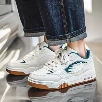 Casual Leather Men s Sports Shoes 2024 New Thick Sole Versatile Fashion Couple Board Shoes Size 39-44 Breathable Hard-Wearing 39