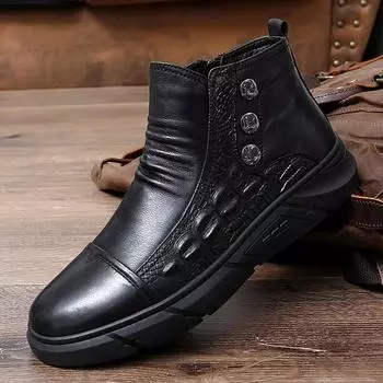 Casual Leather Men s Winter Snow Boots Handmade Warm Full Leather Men Shoes Classic Elegantes Ankle Boots for Men Slip-On Shoes 38