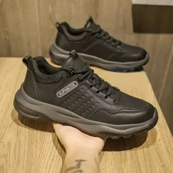 Casual leather shoes 2024 men s leather shoes men s running sports light and breathable spring and autumn trend men s shoes 38 серый