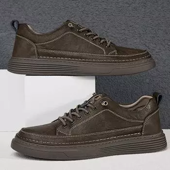 Casual Leather Shoes Men Genuine Leather Mens Sneakers Comfortable Lace-up Solid Male Sneakers Fashion Daily Skateboard Shoes 37