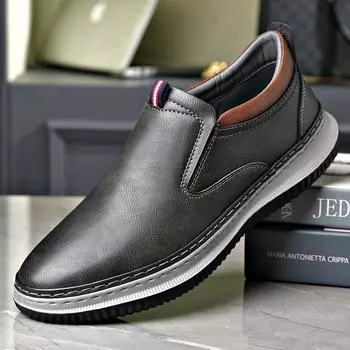 Casual leather shoes men s 2024 spring new leather breathable lazy one-pedal men s shoes low-top trendy sports shoes 38