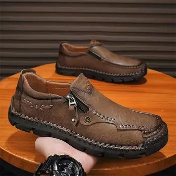 Casual leather shoes men s 2025 new one-pedal men s shoes low-top soft-soled lazy shoes men s flat-bottomed non-slip dad Shoes 38