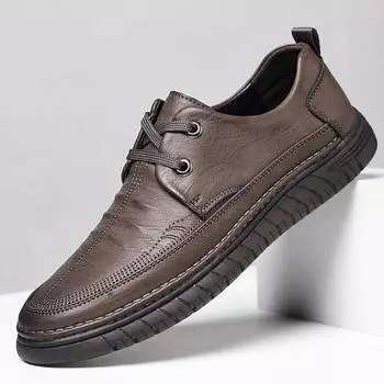 Casual leather shoes men s autumn and winter new men s leather soft-soled dad shoes hollow and breathable lightweight driving work shoes 38 хаки