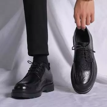 Casual leather shoes men s cowhide breathable thick-soled soft leather men s business dress wedding groom men s shoes British trendy shoes 38