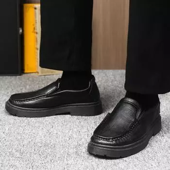 Casual leather shoes men s spring new round head one-pedal men s shoes plus size daily non-slip loafers dad shoes 39 чёрный