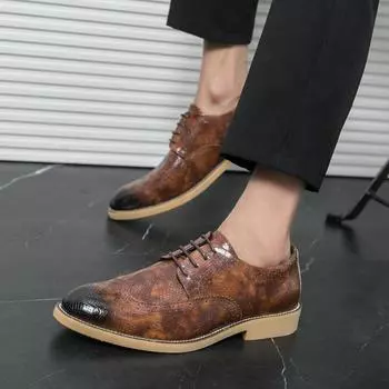 Casual leather shoes personalized flower men s pointed small leather shoes new fashion lace-up low-top casual leather shoes men 38