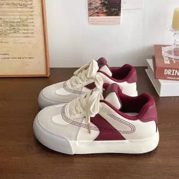 Casual little white shoes autumn new low-top color matching round head board shoes platform student sports women 35