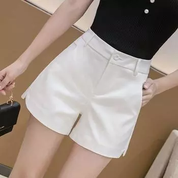 Casual Loose High Waist Slimming Straight Wide Leg Shorts White S