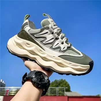 Casual Male Shoes Dress for Men Fashion Mesh Leather Breathable Shoe Original Man Sneakers Deals Comfortable Outdoor Thick Sole 39 чёрный