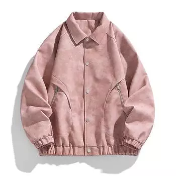 Casual Men s Jacket Teen Simple Trend Fashion Baseball Collar Jacket Couple Men s Versatile Casual Leather Jacket M