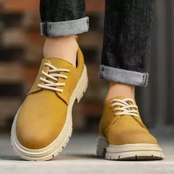 Casual men s leather shoes Trendy and versatile design styles Daily office outdoor leisure walking Youth Thick soled Shoes 38 чёрный