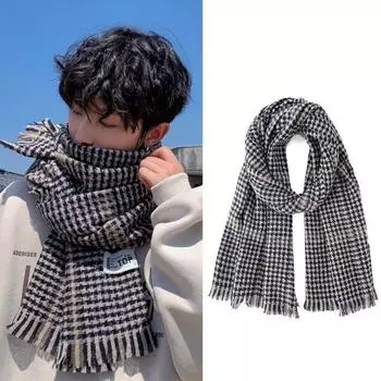 Casual Men s Plaid Scarf Thicken Checkered Scarf High Quality Winter Plaid Scarf Gifts чёрный