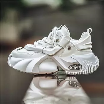 Casual Men s Shoes Solid Colour Men Chunky Sneakers Platform Breathable Male Footwear Autumn Increase Board Youth Tide Shoes New 39 белый