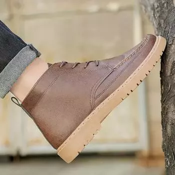 Повседневные мужские ботинки на толстой подошве, мужские ботинки в британском стиле, модные мужские кожаные ботинки с высоким верхом, деловая летняя износостойкая мода 39