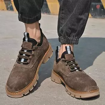 Casual men s thick soled shoes Fashionable minimalist British style Outdoor leisure business party Office youth quality shoes 38 коричневый