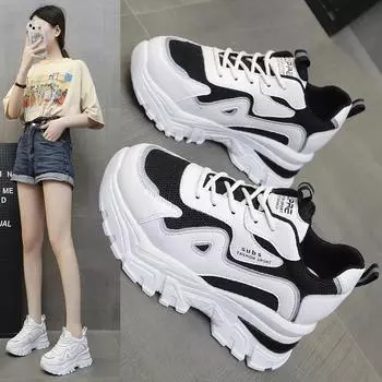 Casual Mesh Breathable Women Sneakers Elevated Increase 2024 New Fashion Simple All-match Running Off White Shoes Autumntime 35 чёрный